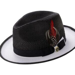 Montique Black & White Center Crease Fedora Hat. H-94